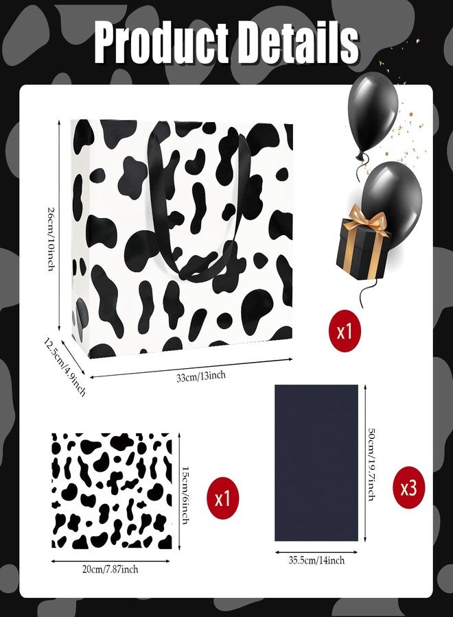 MUNILAIL 13 Inches Cow Print Gift Bag Large Gift Bag with Handle Tissue Paper and Greeting Card for Birthday Baby Shower Cow Themed Party Large Paper Gift Bag - Image 2